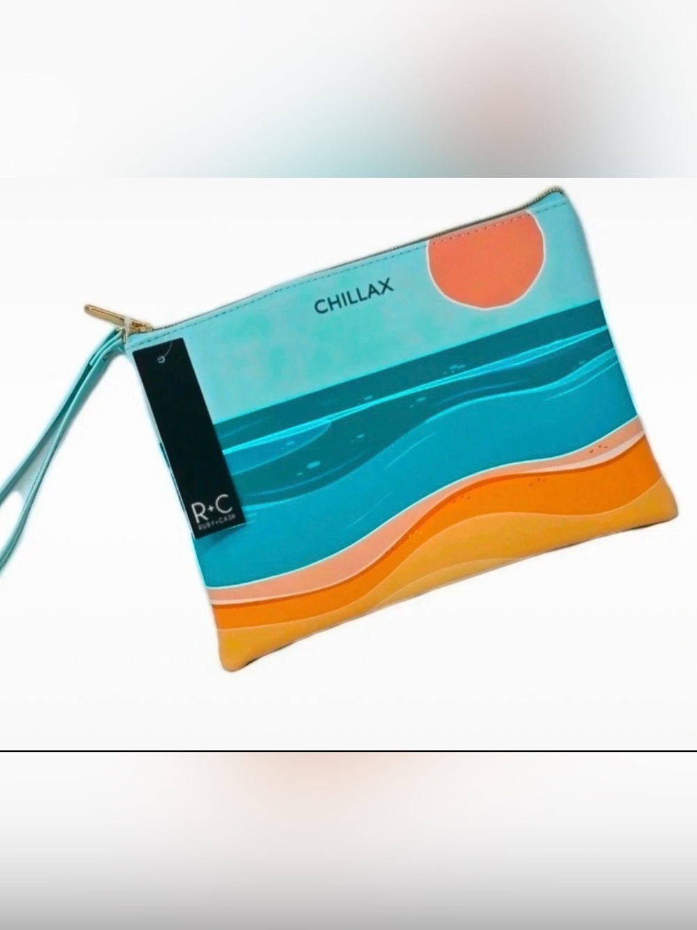 NWT Ruby + Cash Wave Print Zip Wristlet - Turquoise & Orange